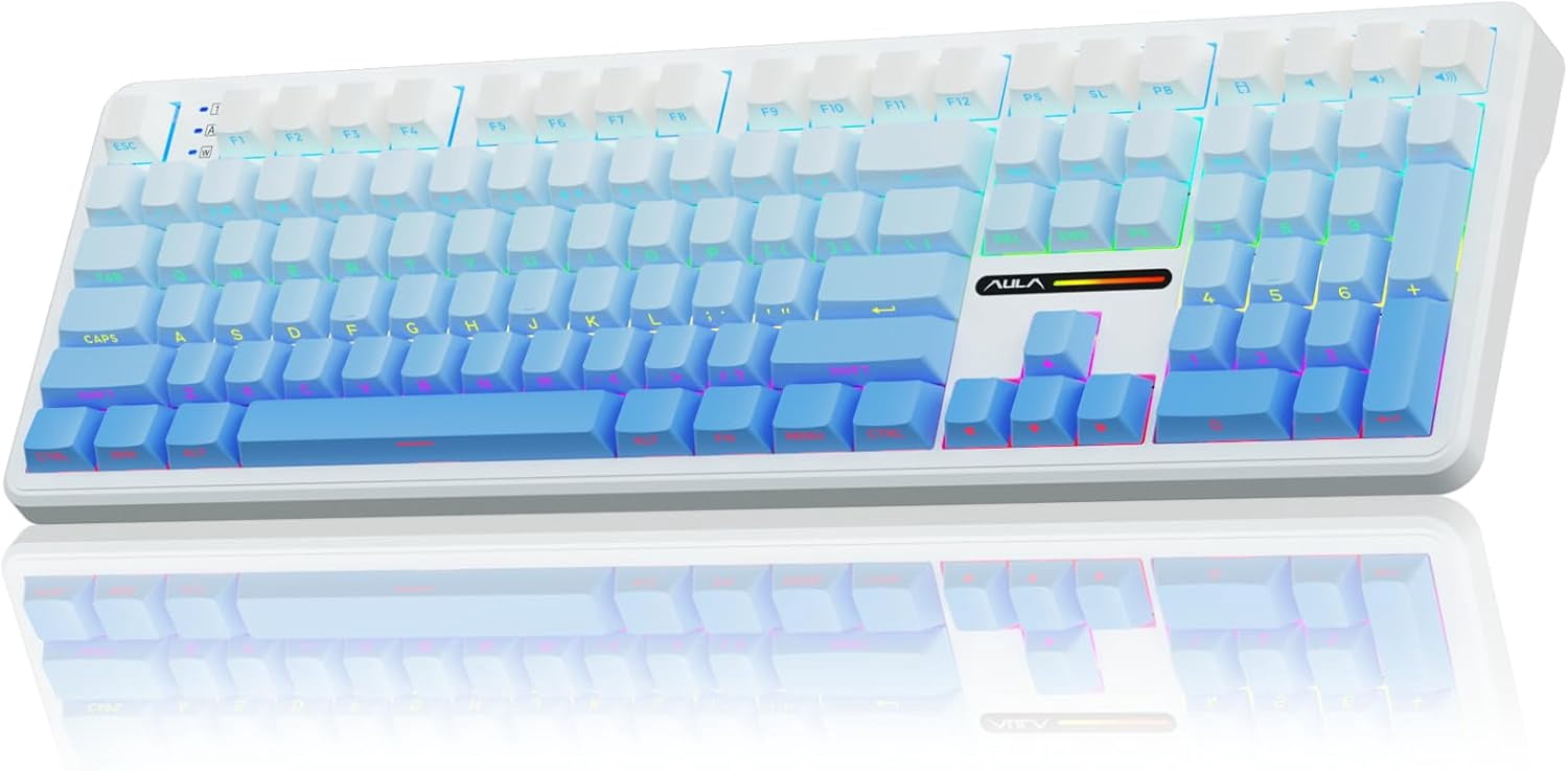 Restored Aula F108 Wireless Mechanical Keyboard, BT5.0/USB-C/2.4GHz Hot Swappable Custom Gaming Keyboards, PBT Keycaps, Pre-lubed Switches, RGB Backlit Full Size Creamy Keyboard with Number Pad (Refurbished)