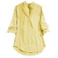 thumbnail image 2 of TODOZO Button Down Shirts for Women Tunic Tops Loose Fit Shirts Solid Basic Tops Womens Summer Tops Women's Plaid Lapel Long Sleeve Vintage Shirt Top Yellow Xxl, 2 of 4