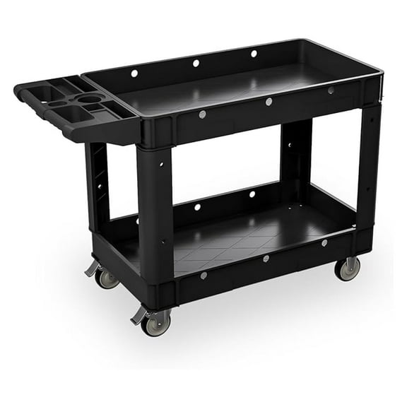 Utility Cart with Wheels - Heavy Duty 2 Shelf Rolling Cart, Large Service Tool Trolley for Warehouse, Garage, Office, Restaurant, Ecommerce