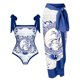 thumbnail image 1 of MKLEKYY Traje De Baño Mujer Women 1 Piece Swimwear+1 Piece Cover Up Two Piece Vintage Print Swimsuit Monokini Bikini 2 Piece Swimsuits Two Piece Tankini Set 974, 1 of 4