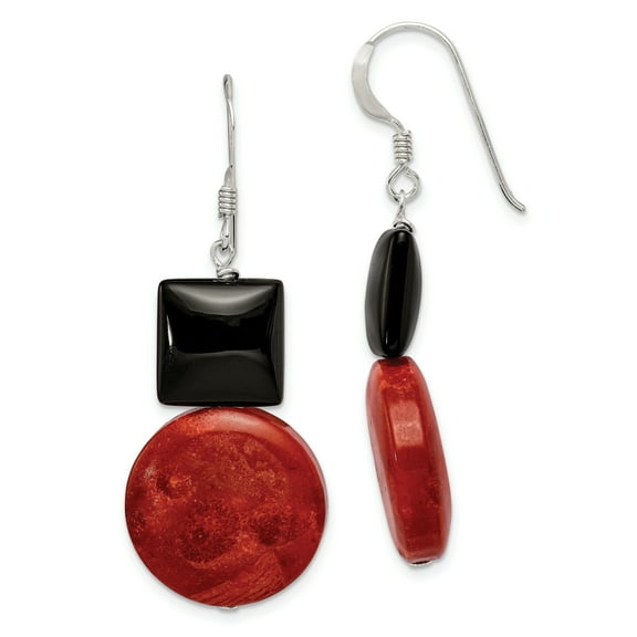 Primal Silver Sterling Silver Black Agate and Reconstituted Red Coral Earrings