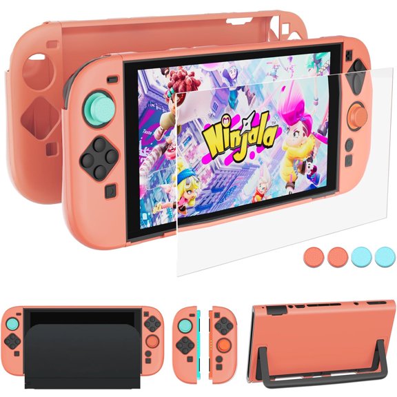 Funda protectora para Nintendo Switch 2: carcasa rígida y delgada acoplable a la base, con protector de pantalla y 4 salientes para los pulgares; funda con protección contra arañazos y golpes
