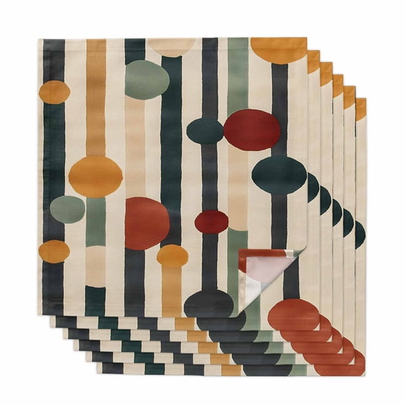 Abstract Boho Cloth Napkins, Vintage Multicolored Geometric Stripes Washable and Reusable Dinner Napkins Set of 6, Table Napkin for Kitchen Party Birthday Wedding Hotel Housewarming 20"x20"