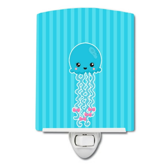 Caroline's Treasures BB8908CNL Nautical Blue Jellyfish Ceramic Night Light, 6x4x3", multicolor