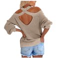 thumbnail image 4 of XFLWAM Womens Cold Shoulder Knit Sweaters Long Sleeve Crewneck Backless Jumper Tops Beige XXL, 4 of 7