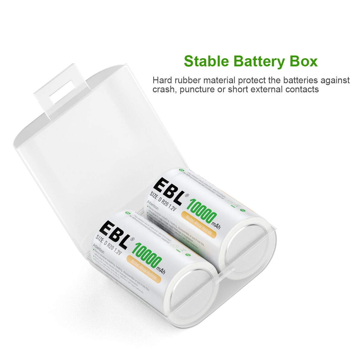 EBL D Cells 10000mAh Rechargeable Batteries (2 Counts) 1.5V with C D 9V AA AAA Battery Charger