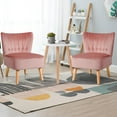 thumbnail image 3 of Giantex Set of 2 Armless Accent Chair, Wingback Velvet Sofa Chair w/Wood Legs & Thick Padded Seat, Upholstered Leisure Club Chair, Pink, 3 of 8
