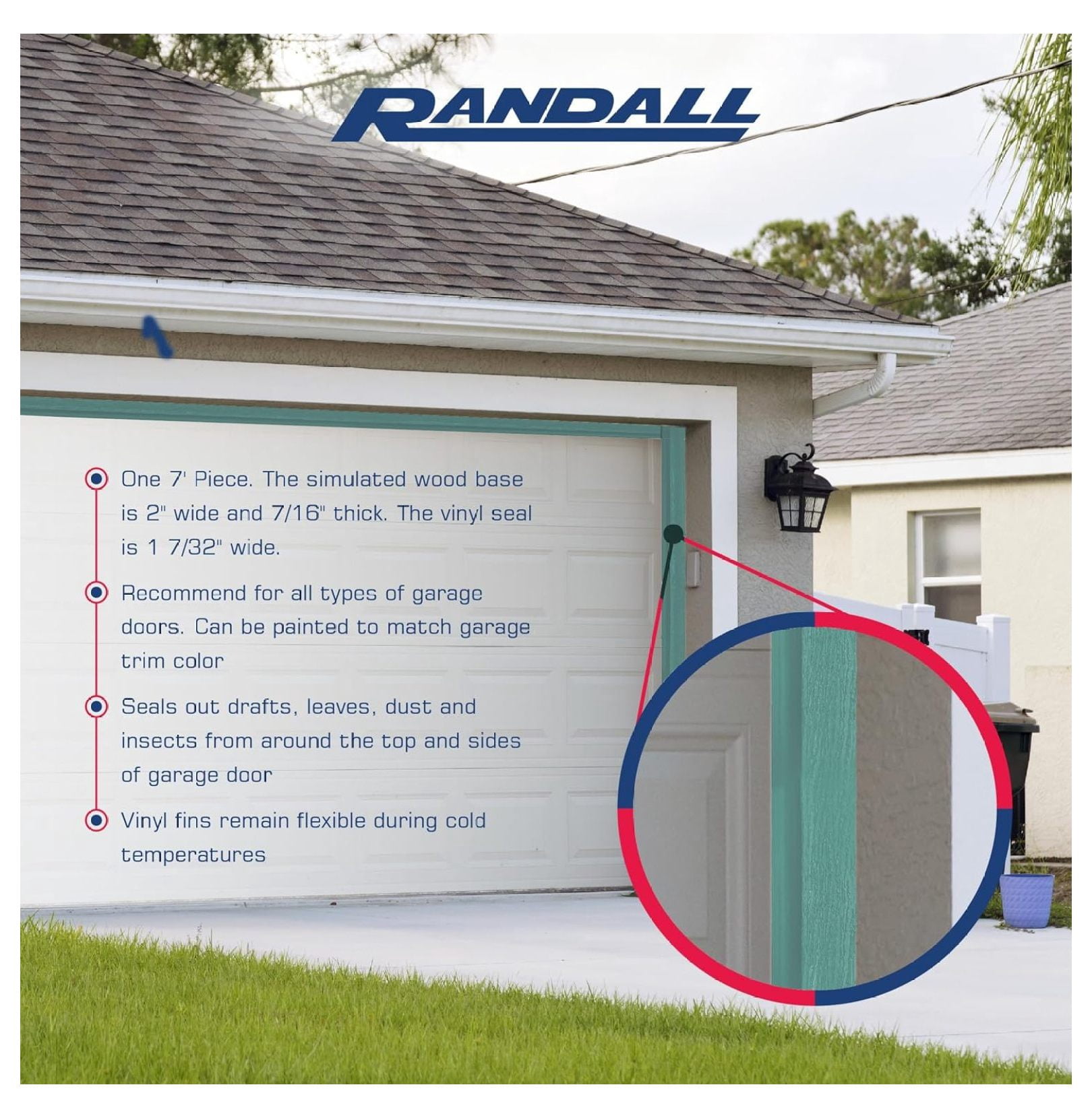 | Garage Door Weatherstrip Door Seal | 7 Feet | Dual Vinyl | for Top or Sides | Green | for All Types of Garage Doors | Seals Out Drafts | Easy Installation