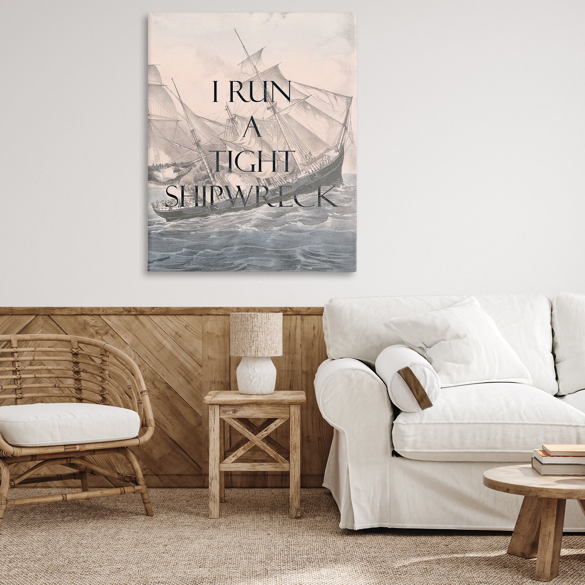 Stupell Industries Run A Tight Shipwreck Nautical & Beach Painting Wrapped Canvas Art Print Wall Art, 36 x 48