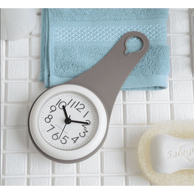 Reloj de pared con ventosa para baño, silencioso, resistente al agua y a la niebla, gris, 1 ud.