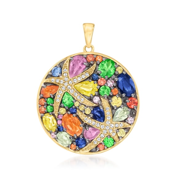 Ross-Simons 5.02 ct. t.w. Multi-Gemstone Starfish Pendant With .26 ct. t.w. Diamonds in 14kt Yellow Gold, Women's, Adult