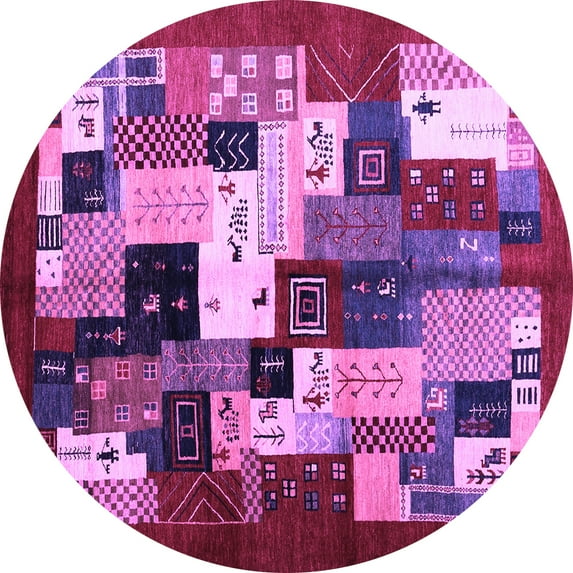 Ahgly Company Indoor Round Abstract Purple Contemporary Area Rugs, 4' Round