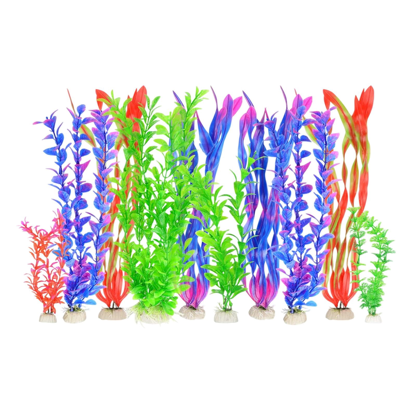 Dualoai 10 Pieces Fish Tank Plants Colorful Water Grass Multi Shape Fake Decorations Style B