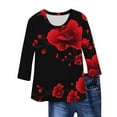 thumbnail image 2 of Aobny Red Fashion&nbsp;Tops for Women Trendy Plus Size Shirt Crew Neck Flowers 3/4 Sleeve Spring Womens Tops, 2 of 5