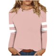 thumbnail image 3 of Fall Saving! HVOBTTY Womens Long Sleeve Pullover T Shirt, Fall Tops for Women, Women's Casual Striped Patchwork Raglan Crew Neck Loose T Shirt Pink, XXXL, 3 of 5
