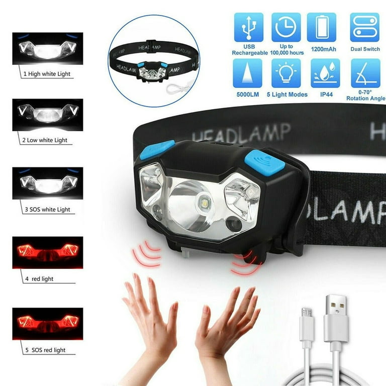 yingyy Lampe frontale LED USB Lampe frontale LED 3500lm étanche