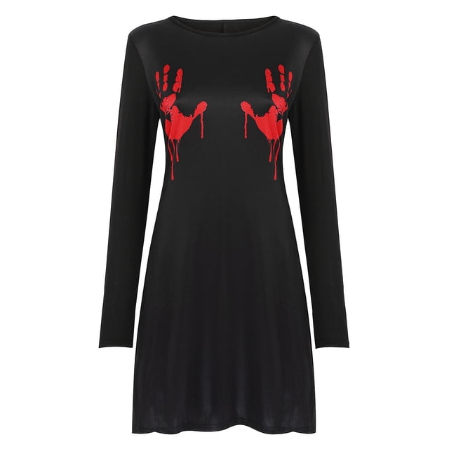 Vestido HUOGUO con estampado digital de Halloween, cuello redondo y manga larga