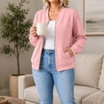 thumbnail image 3 of Women's Fleece Full Zip Sweatshirt Jackest - Long Sleeve Zipper No Hood Coat Outerwear - Fall Fashion Versatile Jackets with Pockets, 3 of 9