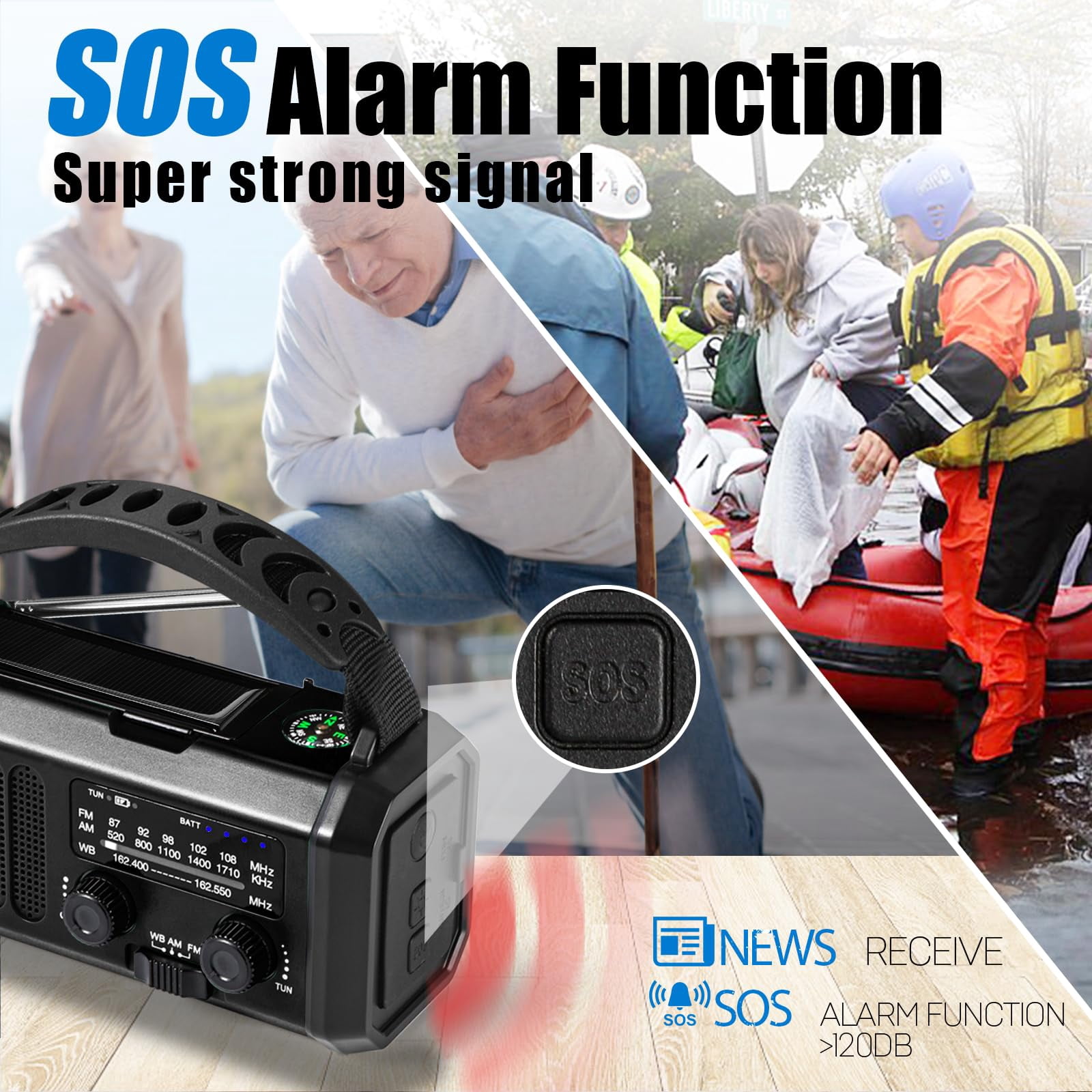 10000mah Emergency Crank Radio Noaa/am/fm Weather  Type-c Charge Solar Charging Sos 3 Modes Led Reading Lamp Compass For Outdoor Survival(black)