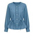 thumbnail image 5 of Dzrciro Demin Jacket for Women, Long Sleeve Round Neck Drawsting Wasit Button Cinching Lace Jean Coat, Casual Relaxed Demin Outerwear S‑2XL, 5 of 8