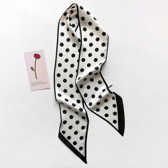 ERDOUY Fashion Bag Handbag Handle Ribbon Scarf Polka Dot Printing Neckerchief Scarf(White)