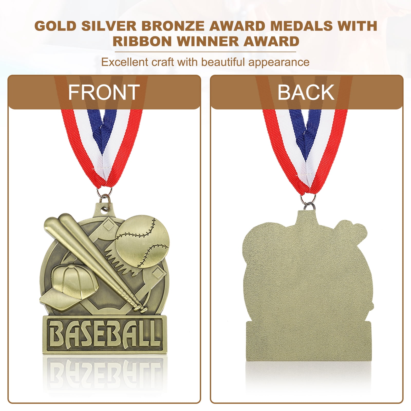 Uxcell Baseball Games Court Award Medals with Ribbons, Winner Medals Prizes for Competitions Sports Party Gold