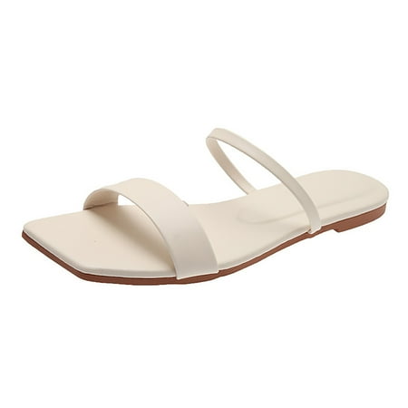 OJSFQUFP Summer Sandals for Women Fashion Outwear Flat Bottom Slippers for Women New Korean Version Square Head Fish Mouth Large Size Women s Beach Sandals Slipper Shoes White 40