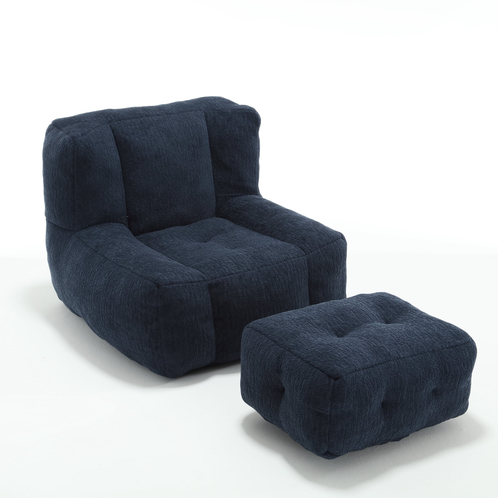 DEALTOPS Fluffy Bean Bag Chair with Ottoman for Adults & Teens, Super Soft Lazy Sofa Chair with Memory Foam for Living Room, Bedroom, Apartment-Blue