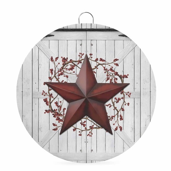 Round Metal Signs for Outside Red Barn Star Berry Tin Signs Stainless Steel Hook Welcome Home Sign Plaque Rustic Farmhouse Door Wall Metal Sign for Front Door Porch Hanging Wall Decor Gifts 6 Inch