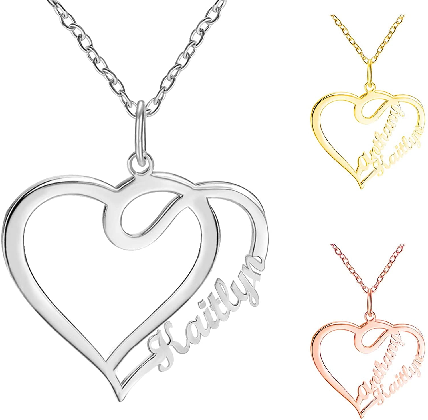 Custom Any Name Heart Necklace 925 Silver Necklace Personalized Christmas Gifts