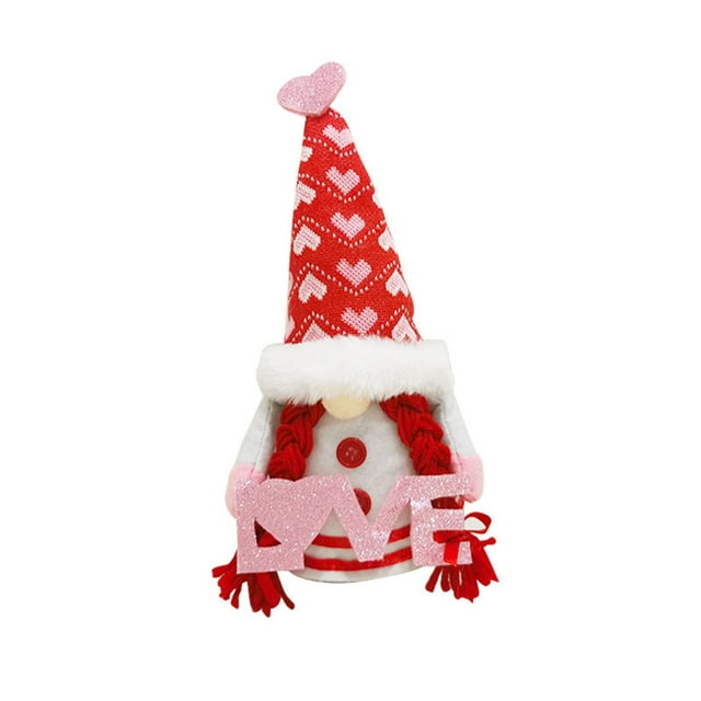 Xihbxyly Muñeca Enana Sin Rostro, Regalo de San Valentín, Adorable Diseño de Sombrero a Cuadros Rojos, Decoración Primaveral para El Hogar, Adorno Festivo para Mesa, Ideal para Fiestas, Material de T