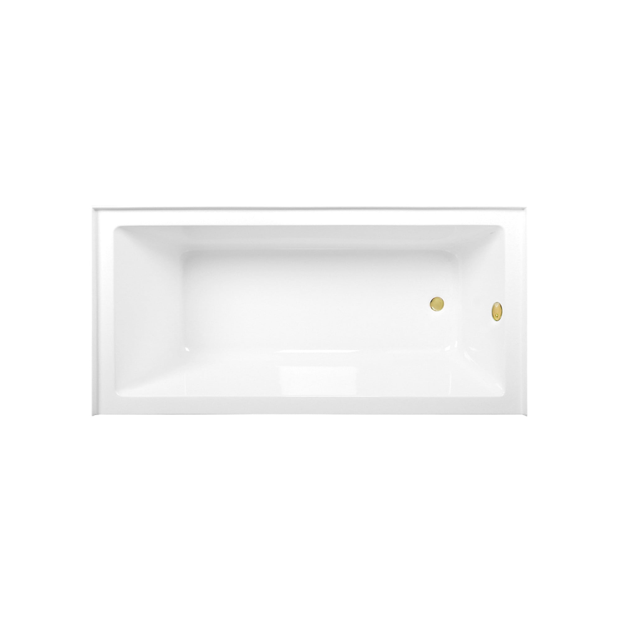 Aqua Eden CVTAP663222R2 66" Acrylic Rectangular 3-Wall Alcove Tub, Right Hand Drain, Glossy White/Polished Brass