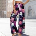 thumbnail image 2 of WTOBBY Women's Casual Halloween Print Elastic Waist Drawstring Pockets Wide Leg Straight Trousers, Seasonal Novelty Comfort Pants,Purple XL, 2 of 6
