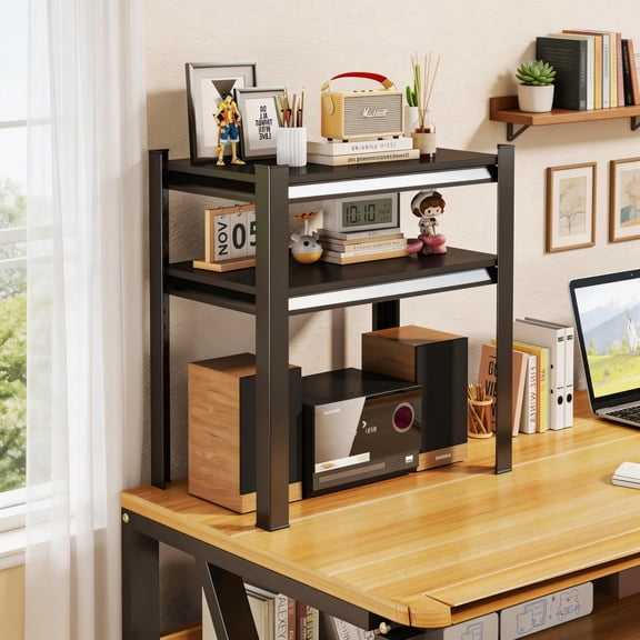 2-Tier Adjustable Metal Storage Shelf 16x10x22 Black, 1000LBS Heavy Duty Steel Rack for Kitchen Pantry Living Room Bedroom Office Commercial Display