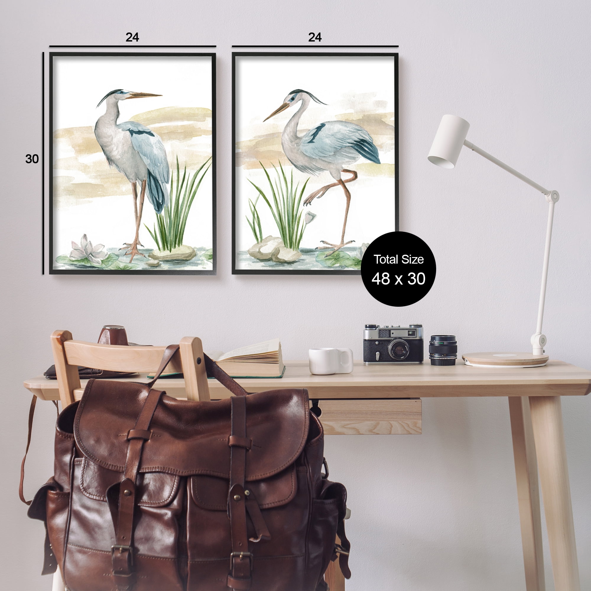 Stupell Industries Herons on Marsh Shore Animals & Insects Painting Black Framed Art Print Wall Art, 24 x 30, Set of 2