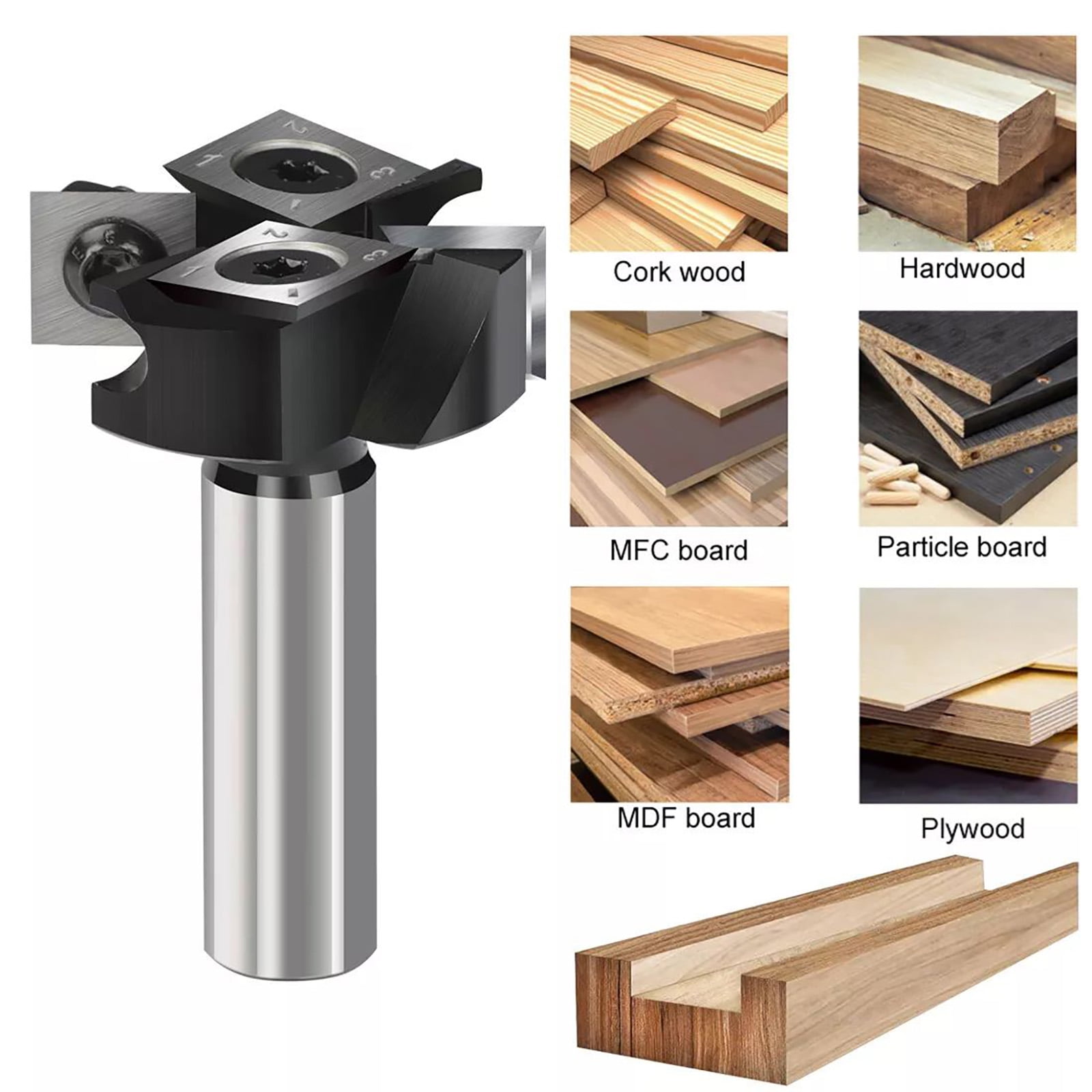 Durable Carbide Surfacing Router Bit 1-1/2" Cutting Diameter, Replaceable Inserts for Smooth Leveling of Wood Material