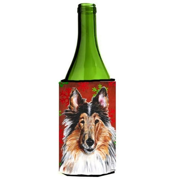 Collie Red Snowflakes Holiday Wine bottle sleeve Hugger  24 Oz.