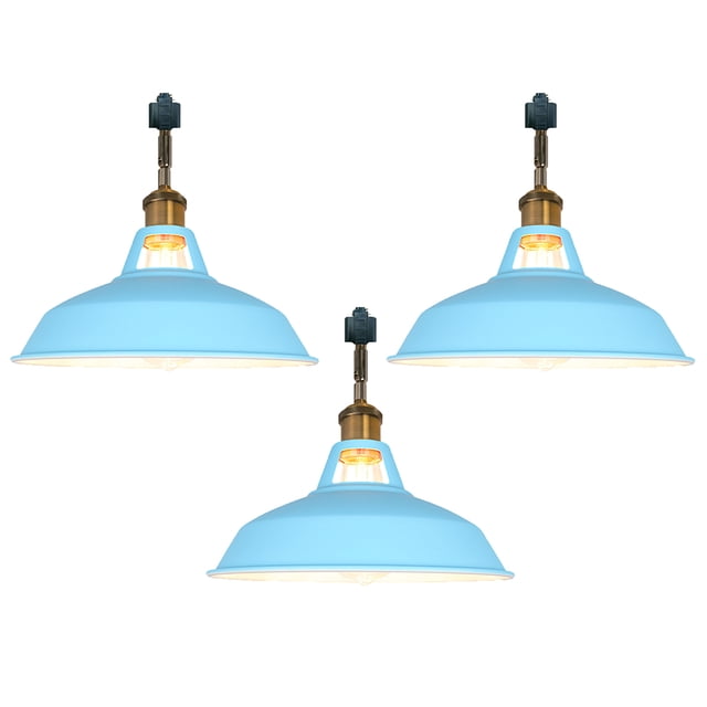 FSLiving H-Type Track Lighting E26 Base Industrial Adjustable Angle Lamp Blue Metal Shade with Gold Bronze Socket Track Light Fixture for Slope Ceiling Gimbal,Bulb and Track Not Included - 3 Lights
