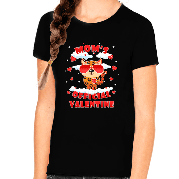 Girls Valentine's Day Love Shirt Cute Leopard Mom's Official Valentine Shirt Valentines Day Gifts for Kids