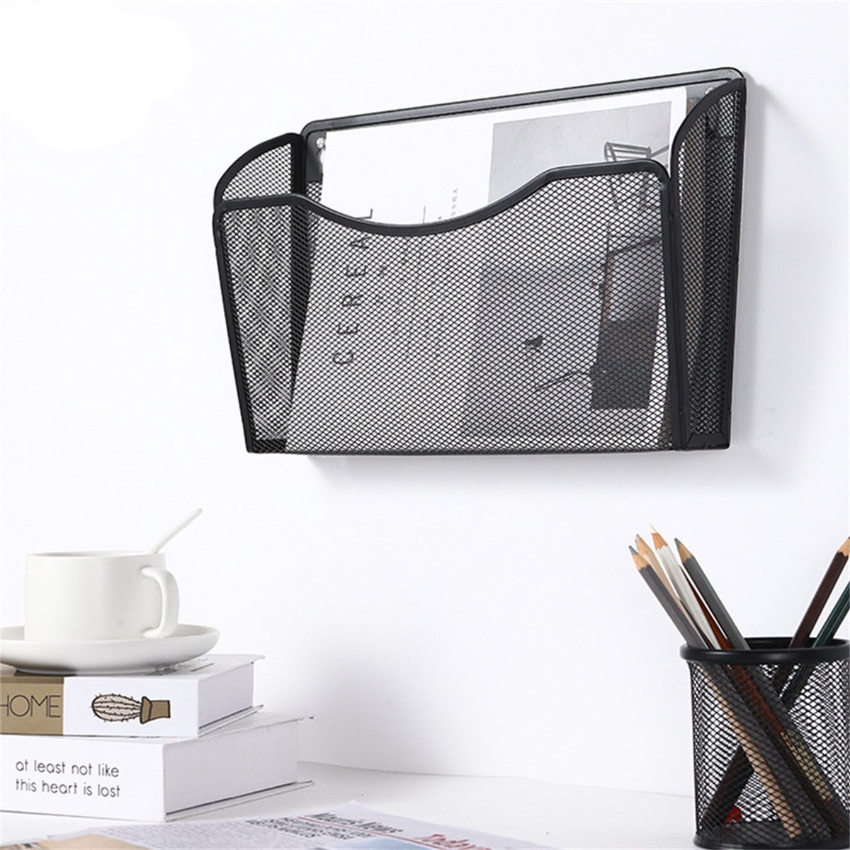 Vertical Wall File Holder Rack,Mesh Wall Mounted File Holder,Casewin 1 Pack Metal Wall File Pocket Organizer,Mesh File Holderfor Office/Home