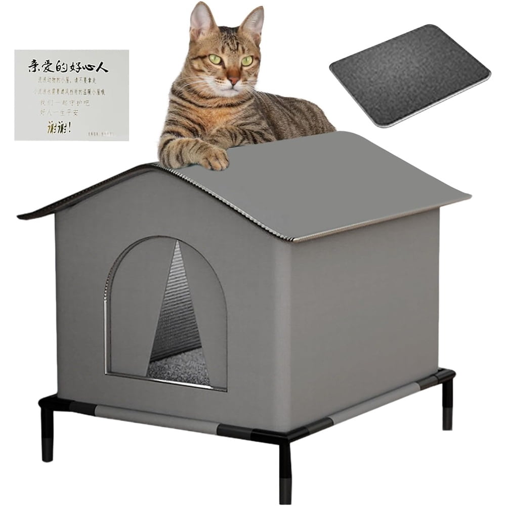 Sugagale Outdoor Cat House Waterproof, Cat Shelter for Outside Cats, Weatherproof Feral Cat House for Backyard Garage Porch, Insulated Foldable Cat House Outdoor