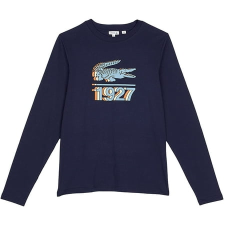 Lacoste Boys Long Sleeve 1927 Graphic Crewneck T-Shirt 12 Navy Blue/Multicolor