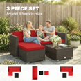 thumbnail image 3 of 3 Piece Outdoor Patio Furniture Set, Red PE Rattan Wicker Conversation Sofa with Ottoman and Glass Top Coffee Table, 68" L Corner Set for Garden, Backyard, and Poolside, 3 of 7