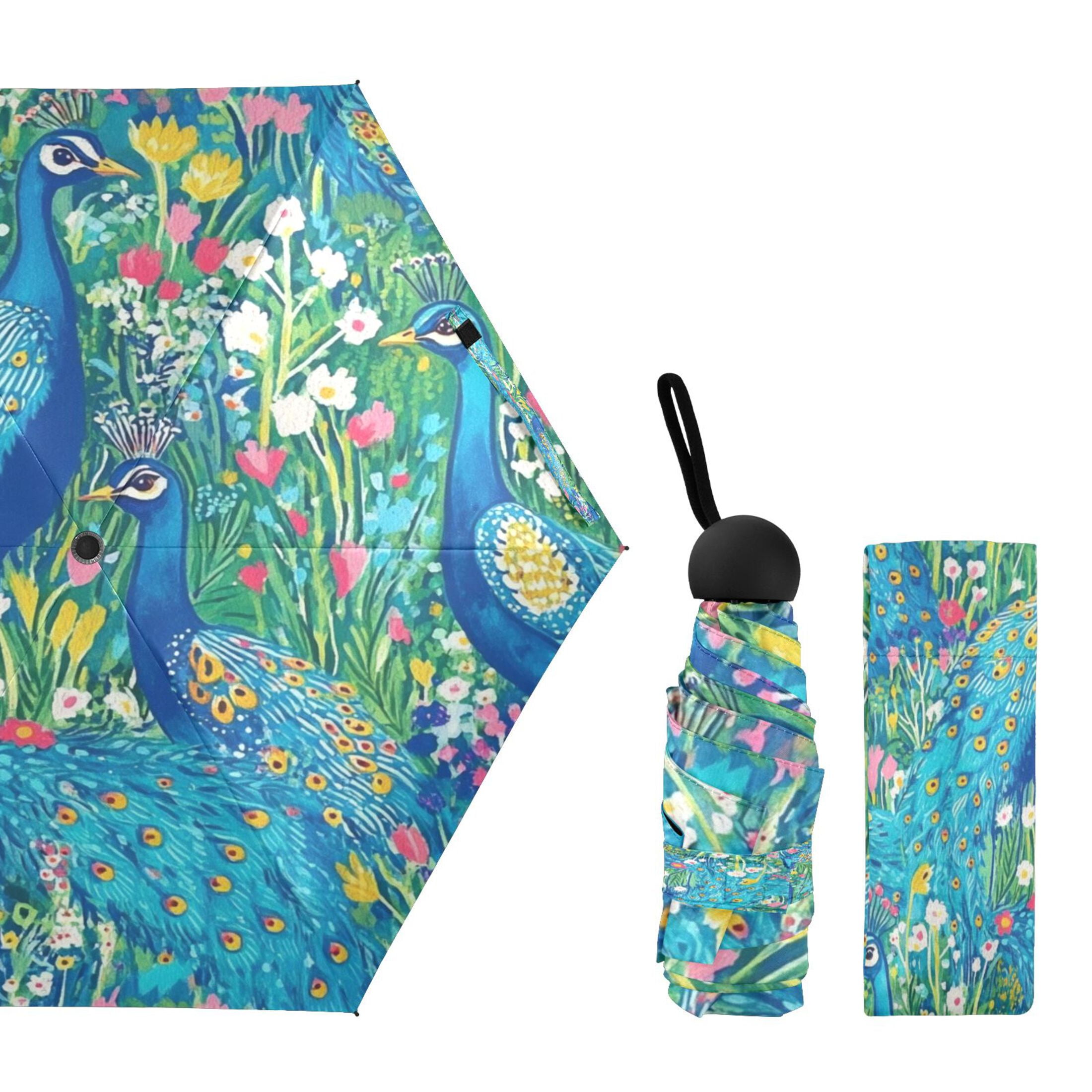 Regal Peacocks Umbrellas for Sun Auto Open Close UV50+ Waterproof 5-Fold Compact Fiberglass Frame
