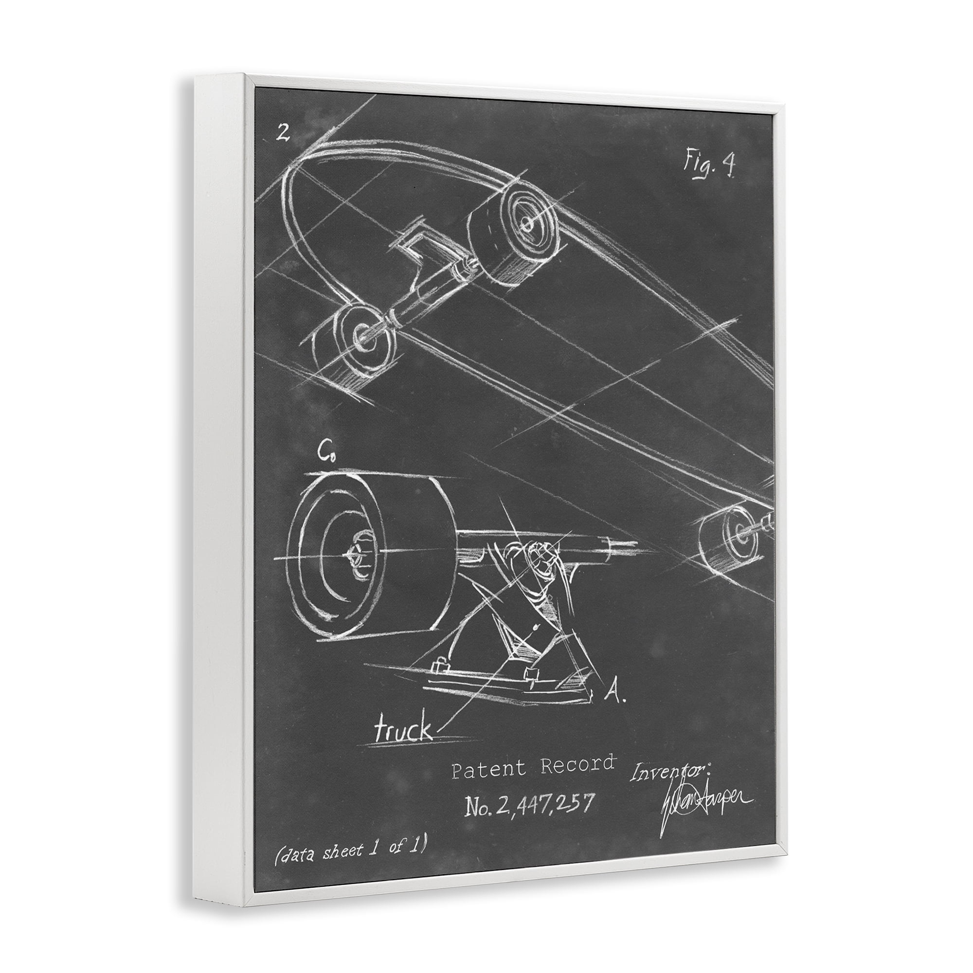 Stupell Industries Skateboard Truck Diagram Sports Painting White Framed Art Print Wall Art, 24 x 30