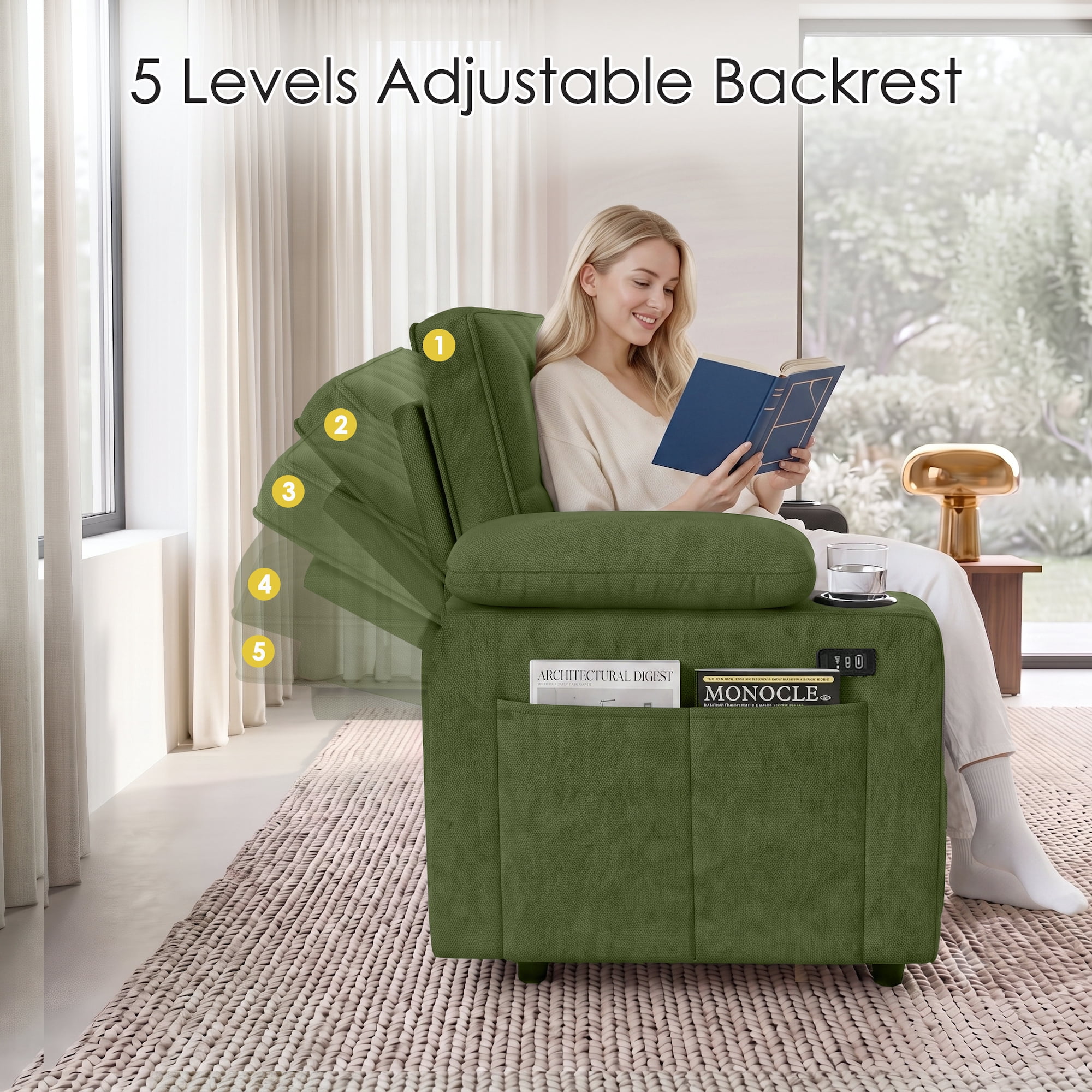 58" Sleeper Sofa Bed, Full Size Pull Out Couch, Towel Fabric Convertible Loveseat with USB Charging, Cup Holders, Adjustable Backrest & Side Pockets for Living Room, Apartment, Office (Green)