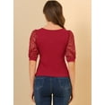 thumbnail image 3 of INSPIRE CHIC Blouse Décontractée pour Femme à Encolure Carrée, Manches 3/4 en Maille, Bourgogne, m, 3 of 5