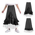 thumbnail image 5 of TiaoBug Kids Girls Polka Dots Layered Ruffle Flamenco Skirt Spanish Folklorico Gypsy Full Circle Dance Skirts Black 10, 5 of 7