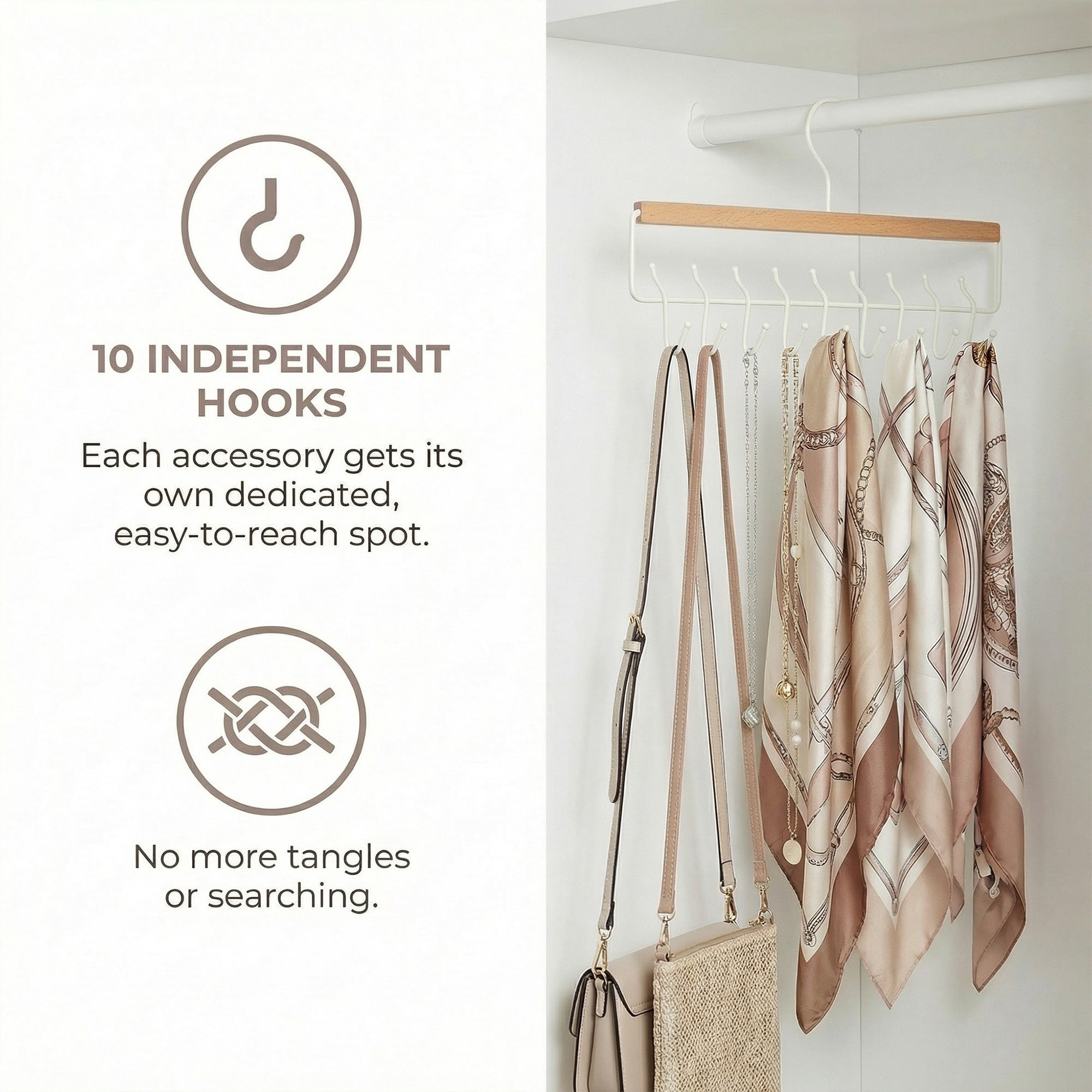 Unique Bargains 2Pcs Wood Cloth Hangers For Bras And Belts White 10 Hooks