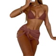thumbnail image 6 of Minjewel Women's Solid Color Triangle Cup Bikini Three Piece Set,with Strappy Details and Sexy Design,Summer Beach Swimwear Set,Coffee,XL, 6 of 6